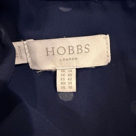 HOBBS London Ayla Spot Fit & Flare Navy Polka Dot Dress Crystal Button Size 10 - Picture 8 of 16